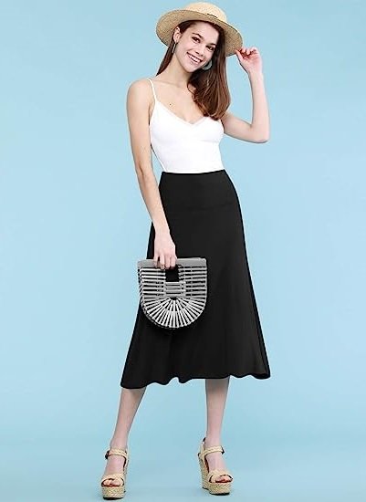 Women's Solid Ombre Lightweight Flare Midi Pull On Closure Skirt