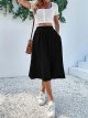 Women's Elastic Waist Pocket Side A Line Midi Swing Flared Skirt