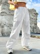 Women's Flap Pocket Drawstring Waist Cargo Pants Casual Plain Trousers
